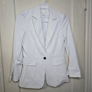 H&M White Black Pinstripe Single Breasted Blazer Jacket Size 6